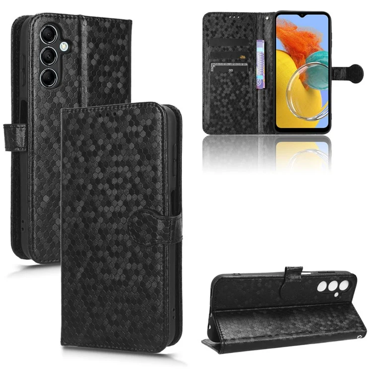 Para Samsung Galaxy M14 5G Capa de Carteira de Couro com Padrão de Pontos Impresso - Preto