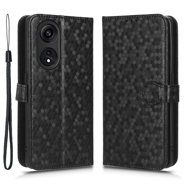 Para Oppo A1 Pro 5G / Reno8 T 5G Funda de teléfono de Piel PU con Patrón Punteado, Funda con Billetera y Soporte - Negro
