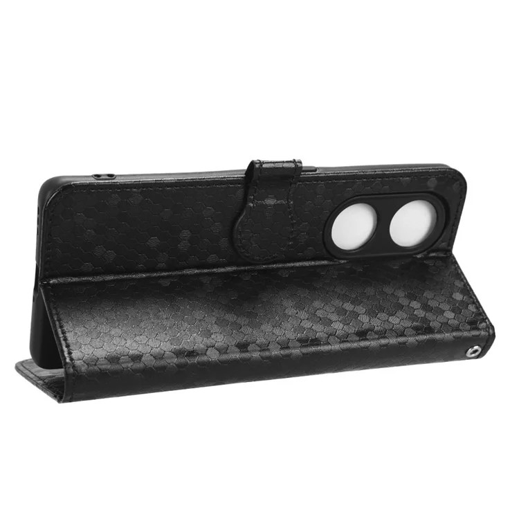 Para Oppo A1 Pro 5G / Reno8 T 5G Funda de teléfono de Piel PU con Patrón Punteado, Funda con Billetera y Soporte - Negro