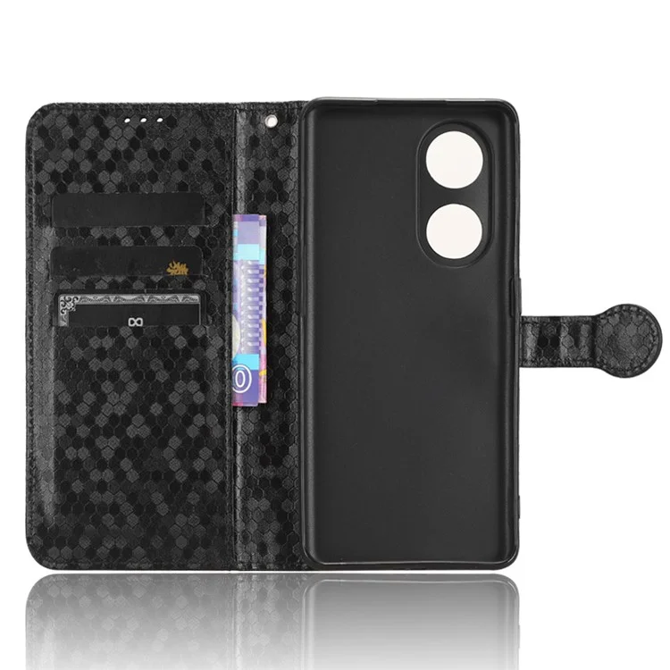 Para Oppo A1 Pro 5G / Reno8 T 5G Funda de teléfono de Piel PU con Patrón Punteado, Funda con Billetera y Soporte - Negro