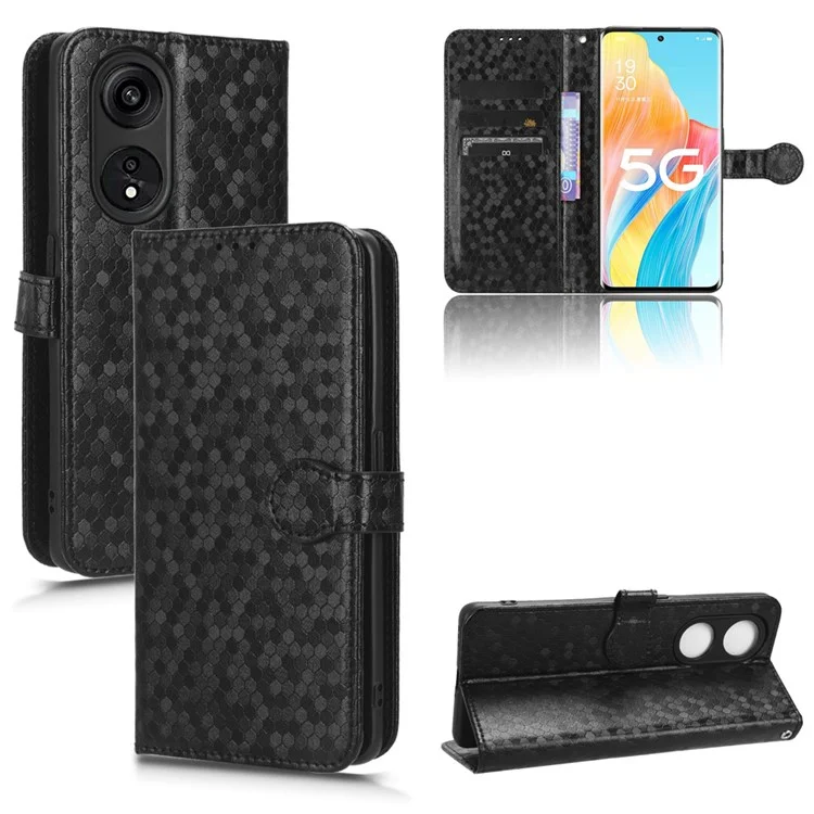 Para Oppo A1 Pro 5G / Reno8 T 5G Funda de teléfono de Piel PU con Patrón Punteado, Funda con Billetera y Soporte - Negro