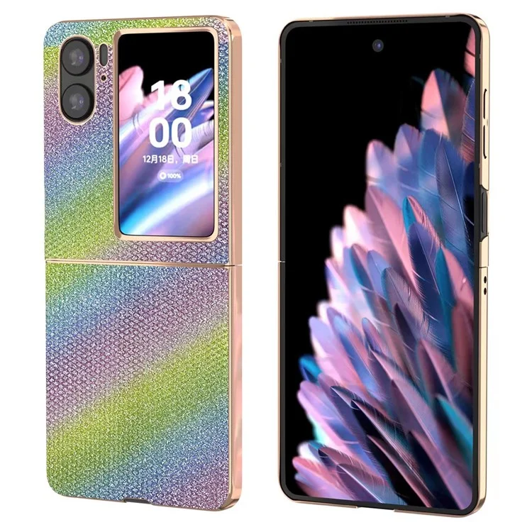 Электрохромный чехол для телефона Oppo Find N2 Flip 5G с текстурой из страз, ударопрочный чехол из ПК+ПУ кожи - Разноцветный