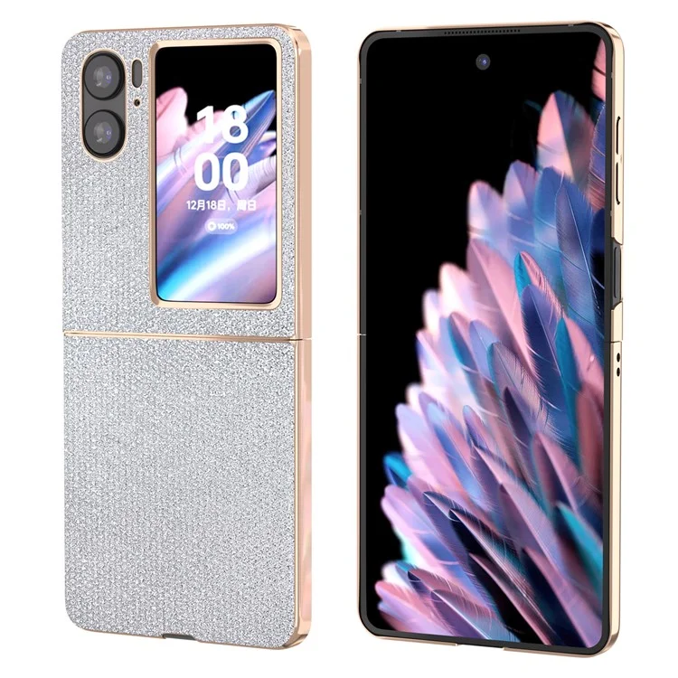 Электрополированный чехол для телефона Oppo Find N2 Flip 5G с текстурой из страз, ударопрочный чехол из ПК+ПУ кожи, чехол для телефона - серебро