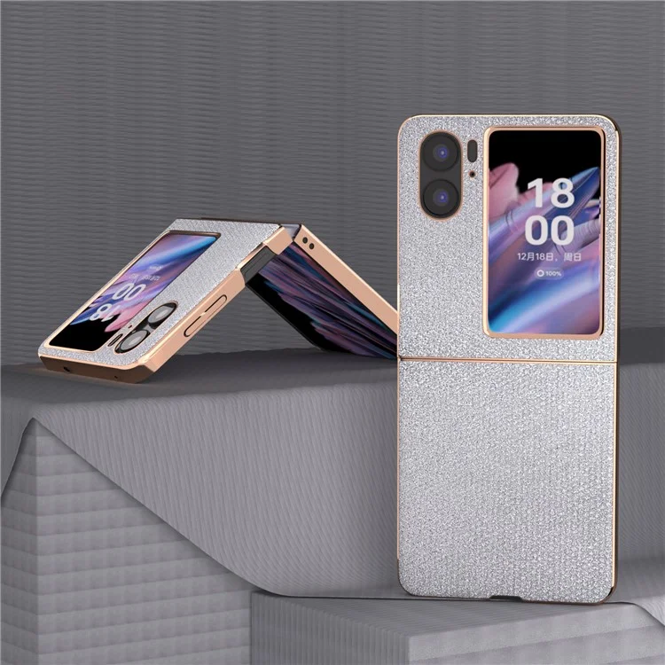 Электрополированный чехол для телефона Oppo Find N2 Flip 5G с текстурой из страз, ударопрочный чехол из ПК+ПУ кожи, чехол для телефона - серебро