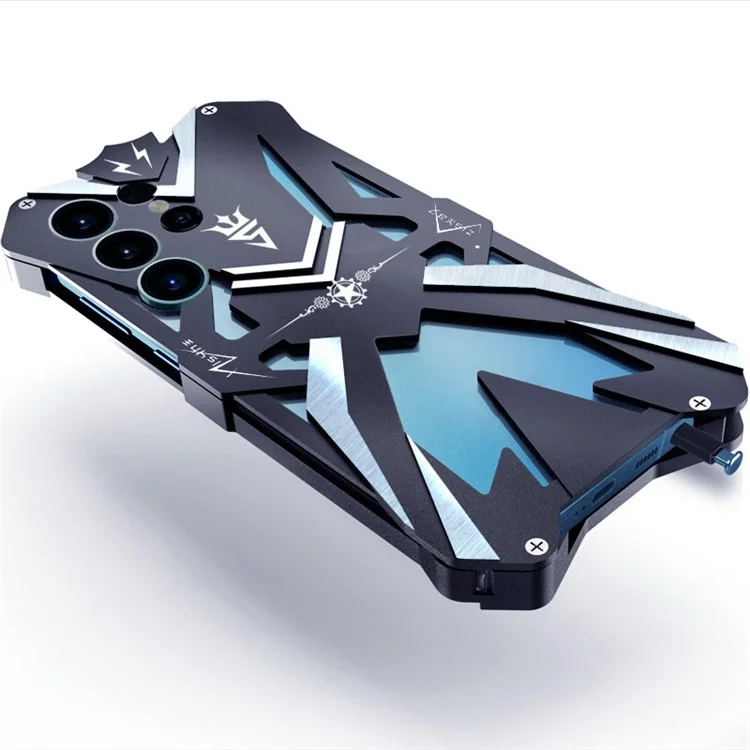 For Samsung Galaxy S23 Ultra Armor Phone Case Aluminum Alloy Drop Protection Cover - Black
