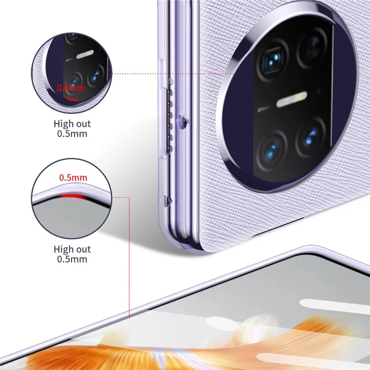Für Huawei Mate X3 5G PU-Leder beschichtetes PC-Telefongehäuse mit Ständer, transparentem Rand und Hartglas-Displayschutzfolie - Lila