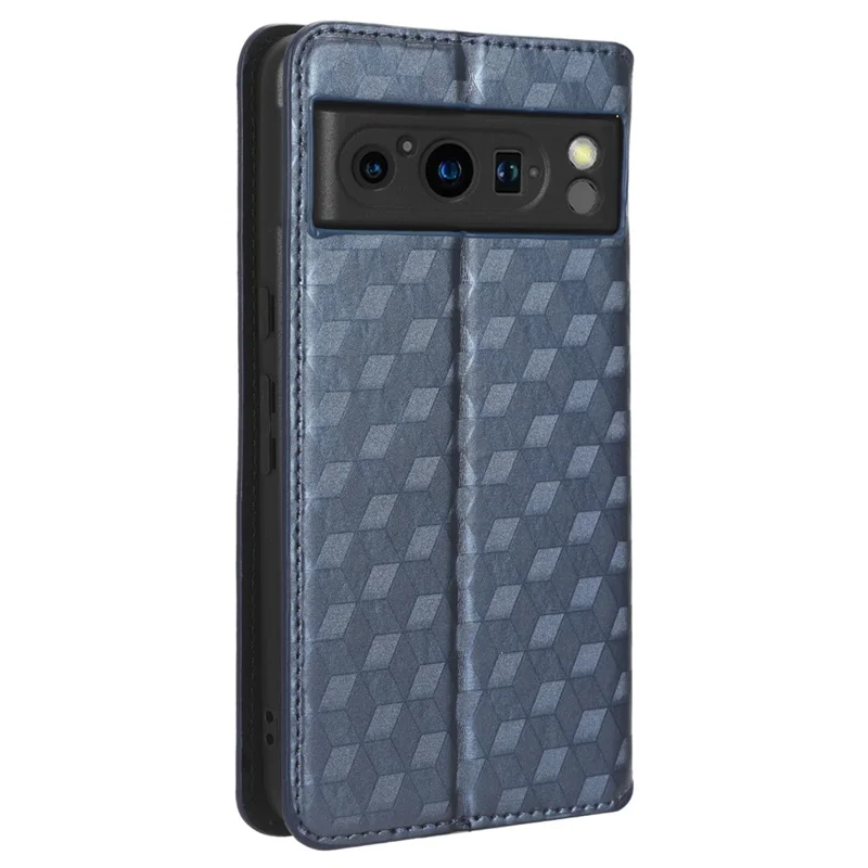 For Google Pixel 8 Pro PU Leather Flip Magnetic Cover Rhombus Imprinted Wallet Stand Phone Case - Blue