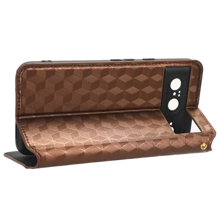 Per Google Pixel 8 PU Leather Rhombus Imprinted Phone Case Wallet Stand Secure Magnetic Cover - Marrone