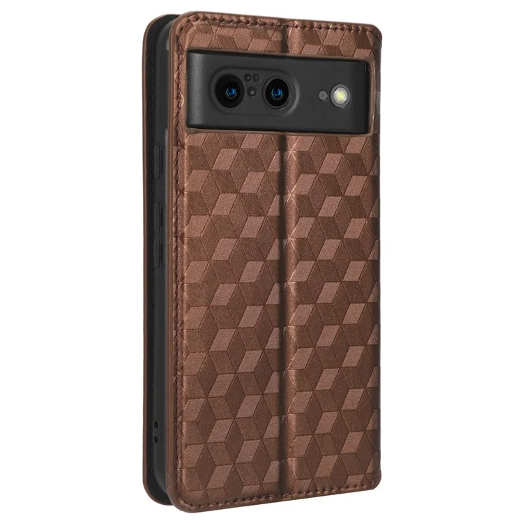 Per Google Pixel 8 PU Leather Rhombus Imprinted Phone Case Wallet Stand Secure Magnetic Cover - Marrone