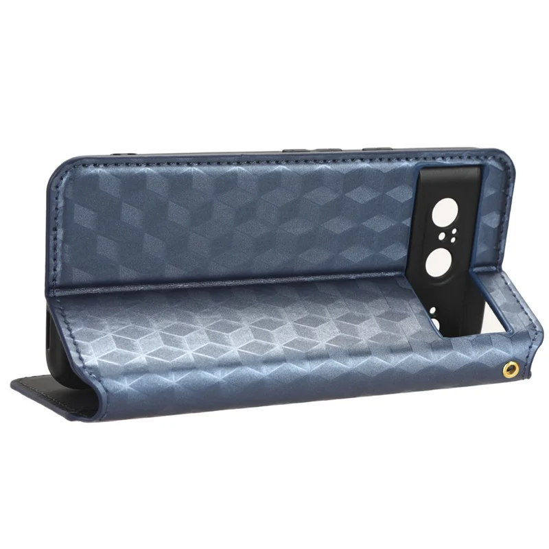 For Google Pixel 8 PU Leather Rhombus Imprinted Phone Case Wallet Stand Secure Magnetic Cover - Blue