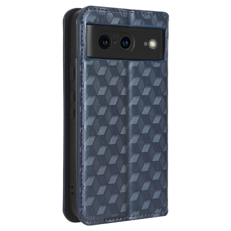 For Google Pixel 8 PU Leather Rhombus Imprinted Phone Case Wallet Stand Secure Magnetic Cover - Blue
