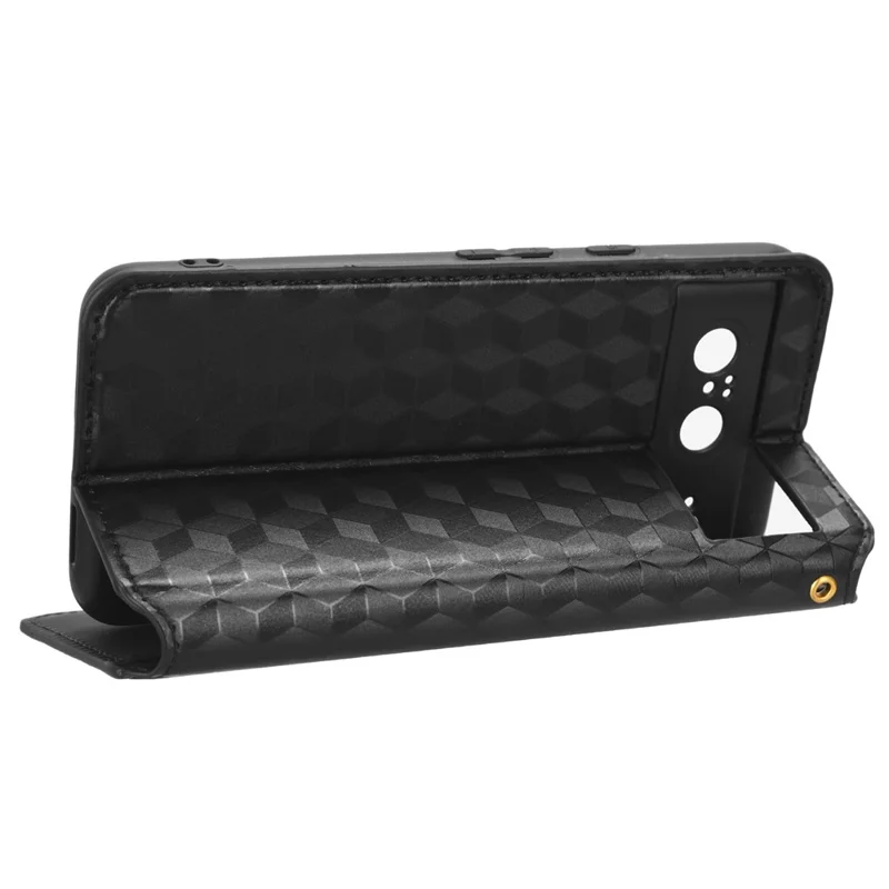 For Google Pixel 8 PU Leather Rhombus Imprinted Phone Case Wallet Stand Secure Magnetic Cover - Black