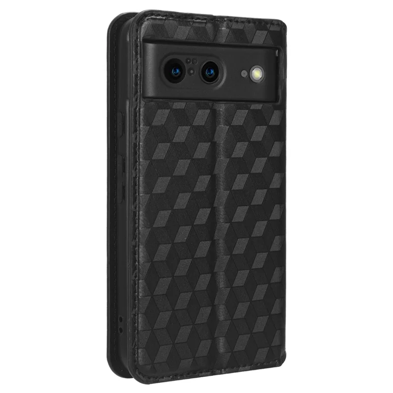 For Google Pixel 8 PU Leather Rhombus Imprinted Phone Case Wallet Stand Secure Magnetic Cover - Black