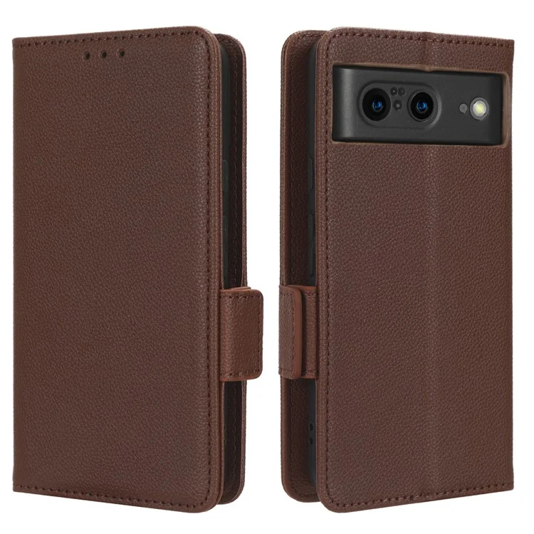 Per Google Pixel 8 PU Leather Stand Wallet Case Litchi Texture Double Magnetic Clasp Phone Cover - Marrone