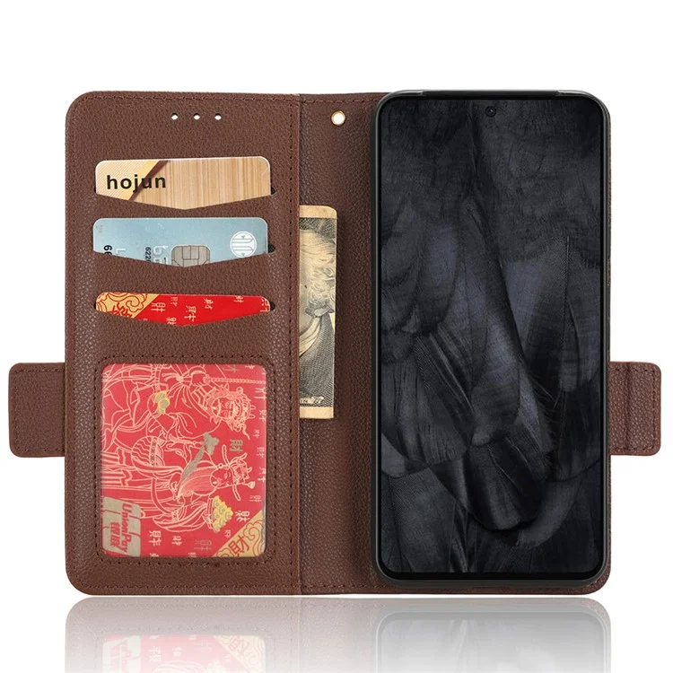 Per Google Pixel 8 PU Leather Stand Wallet Case Litchi Texture Double Magnetic Clasp Phone Cover - Marrone