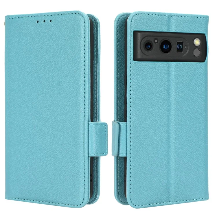 Pour Google Pixel 8 Pro Litchi Texture Wallet Case PU Leather Stand Magnetic Protective Phone Cover - Bleu Bébé
