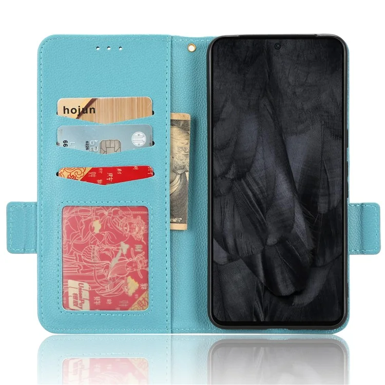 Pour Google Pixel 8 Pro Litchi Texture Wallet Case PU Leather Stand Magnetic Protective Phone Cover - Bleu Bébé