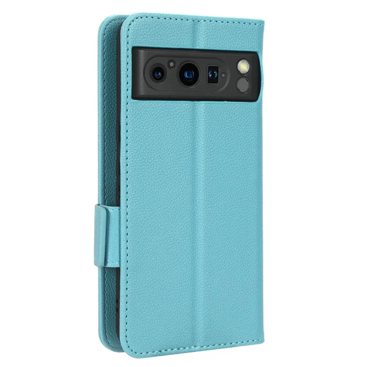 Pour Google Pixel 8 Pro Litchi Texture Wallet Case PU Leather Stand Magnetic Protective Phone Cover - Bleu Bébé