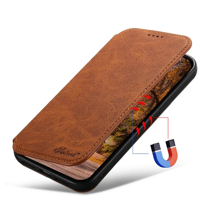 SUTENI J06 Wallet Phone Case for iPhone 14 Plus , Magnetic PU Leather Stand Cover Compatible with MagSafe Charger - Khaki
