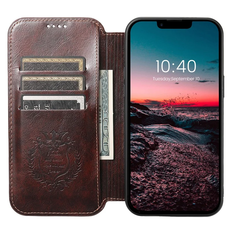 SUTENI J05 For iPhone 13 6.1 inch Dustproof Phone Case Stand Wallet Leather Cover Compatible with MagSafe - Brown