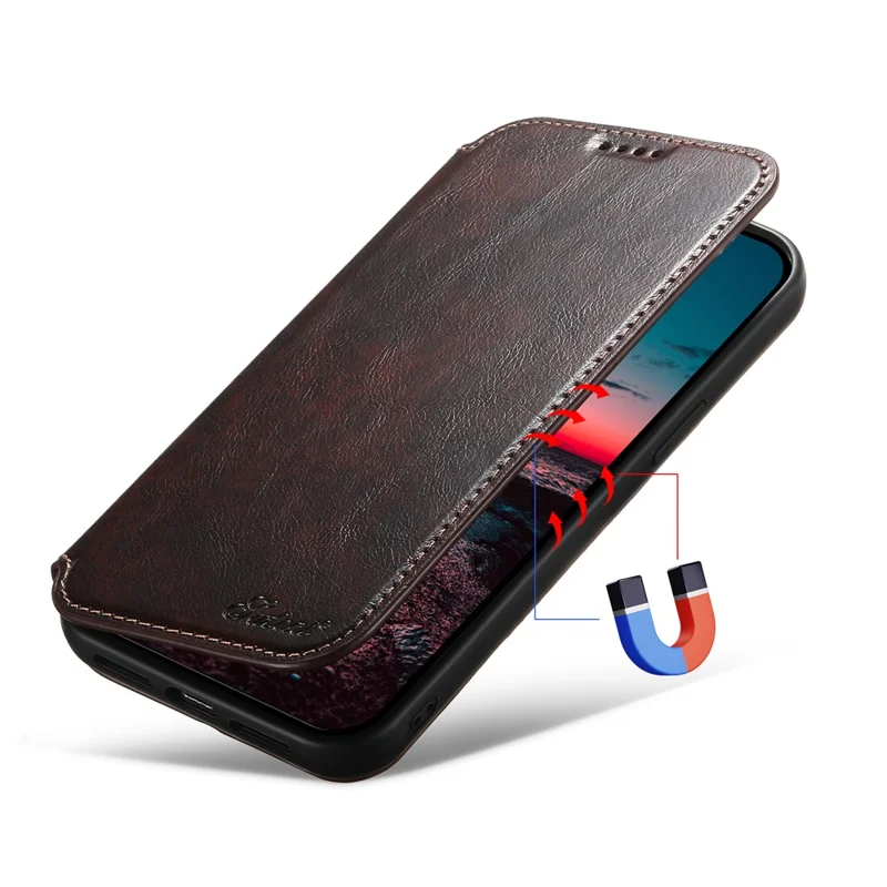 SUTENI J05 For iPhone 13 6.1 inch Dustproof Phone Case Stand Wallet Leather Cover Compatible with MagSafe - Brown