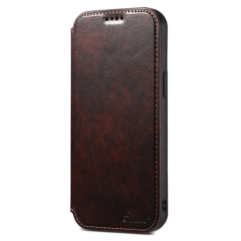 SUTENI J05 For iPhone 13 6.1 inch Dustproof Phone Case Stand Wallet Leather Cover Compatible with MagSafe - Brown