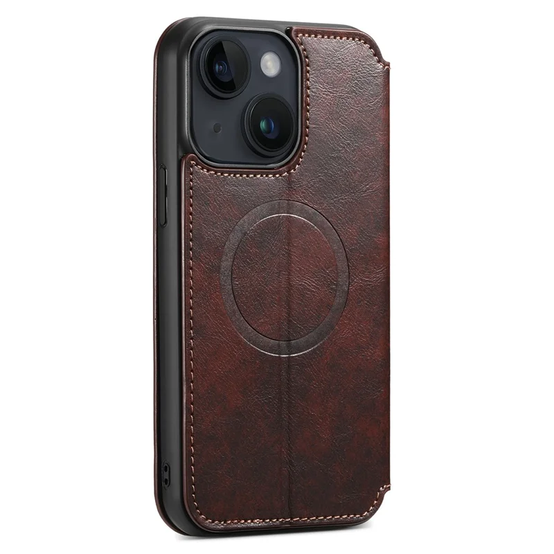 SUTENI J05 For iPhone 13 6.1 inch Dustproof Phone Case Stand Wallet Leather Cover Compatible with MagSafe - Brown