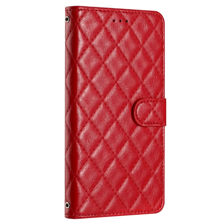 Para TECNO Spark 10C 4G Línea de Costura Rombo Funda de Teléfono Flip Stand de Cuero PU - Rojo