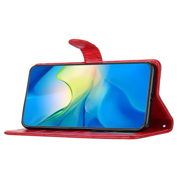 Für TECNO Pop 7 Stitching Line Rhombus Handyhülle PU-Leder Brieftasche Ständer Schutzhülle - Rot