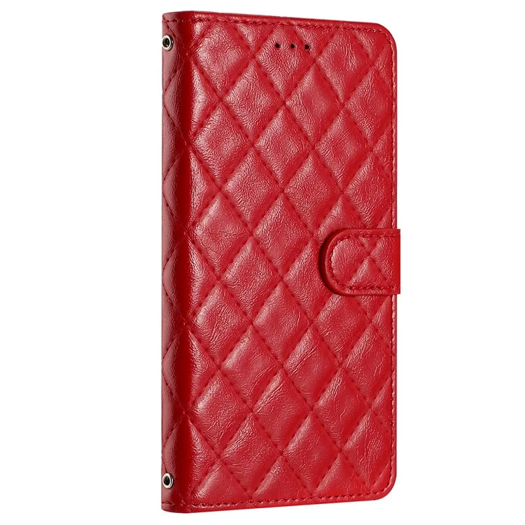 Für TECNO Pop 7 Stitching Line Rhombus Handyhülle PU-Leder Brieftasche Ständer Schutzhülle - Rot