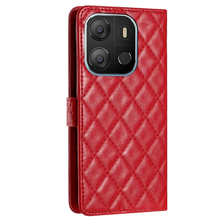 Für TECNO Pop 7 Stitching Line Rhombus Handyhülle PU-Leder Brieftasche Ständer Schutzhülle - Rot