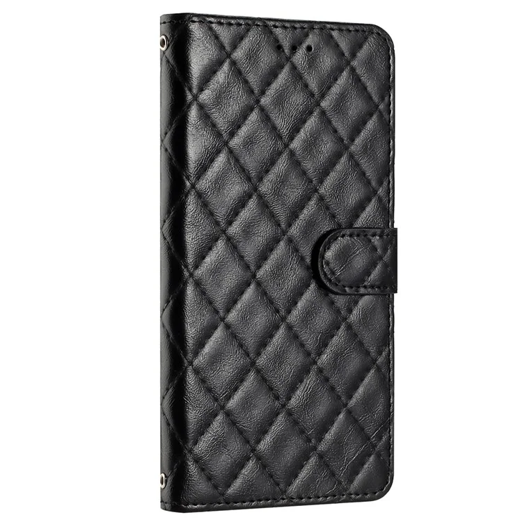 Para TECNO Spark 10 Pro Leather Protective Case Stitching Line Rhombus Wallet Stand Phone Cover - Preto