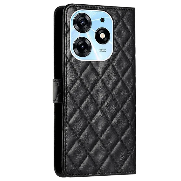 Para TECNO Spark 10 Pro Leather Protective Case Stitching Line Rhombus Wallet Stand Phone Cover - Preto
