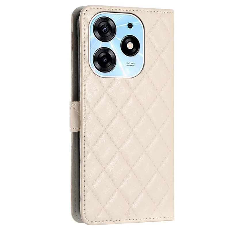For TECNO Spark 10 Pro Leather Protective Case Stitching Line Rhombus Wallet Stand Phone Cover - White