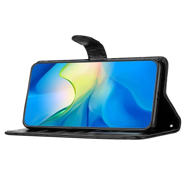 Para TECNO Pop 7 Pro 4G Línea de Costura Rombos Estuche de Cuero Billetera Soporte Resistente a Golpes Funda de Teléfono - Negro