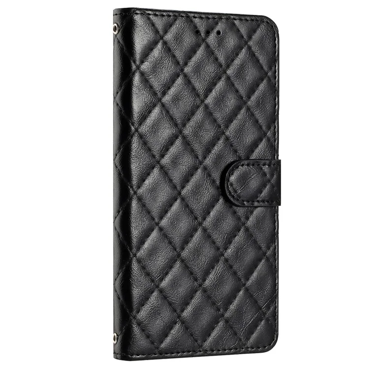 Para TECNO Pop 7 Pro 4G Línea de Costura Rombos Estuche de Cuero Billetera Soporte Resistente a Golpes Funda de Teléfono - Negro
