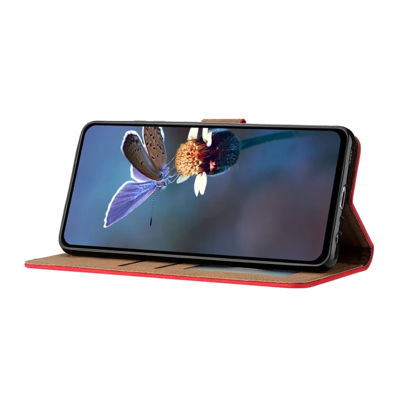 Para iPhone 14 PU Leather Stand Wallet Phone Case Borboleta Estampado Capa de Proteção Completa - Vermelho