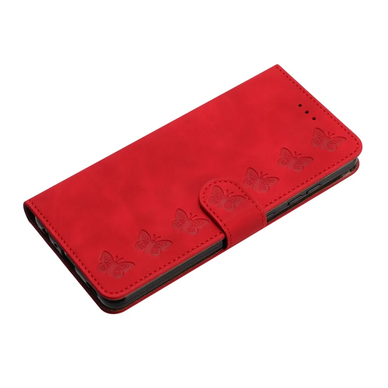 Para iPhone 14 PU Leather Stand Wallet Phone Case Borboleta Estampado Capa de Proteção Completa - Vermelho