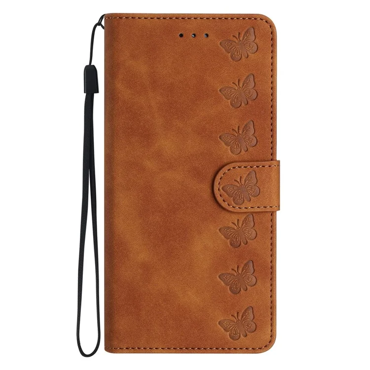 Pour iPhone 13 mini 5,4 pouces Butterfly Imprinted Shockproof Phone Case Leather Wallet Cover avec support - Marron