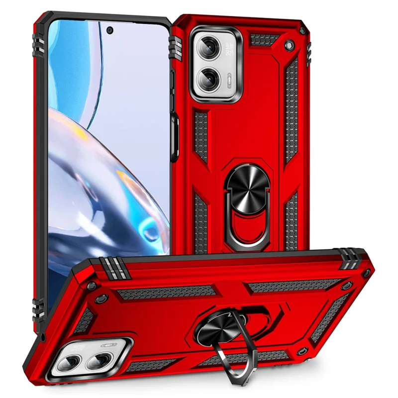 For Motorola Moto G Power 5G Ring Kickstand Phone Case PC+TPU Anti-drop Back Cover - Red