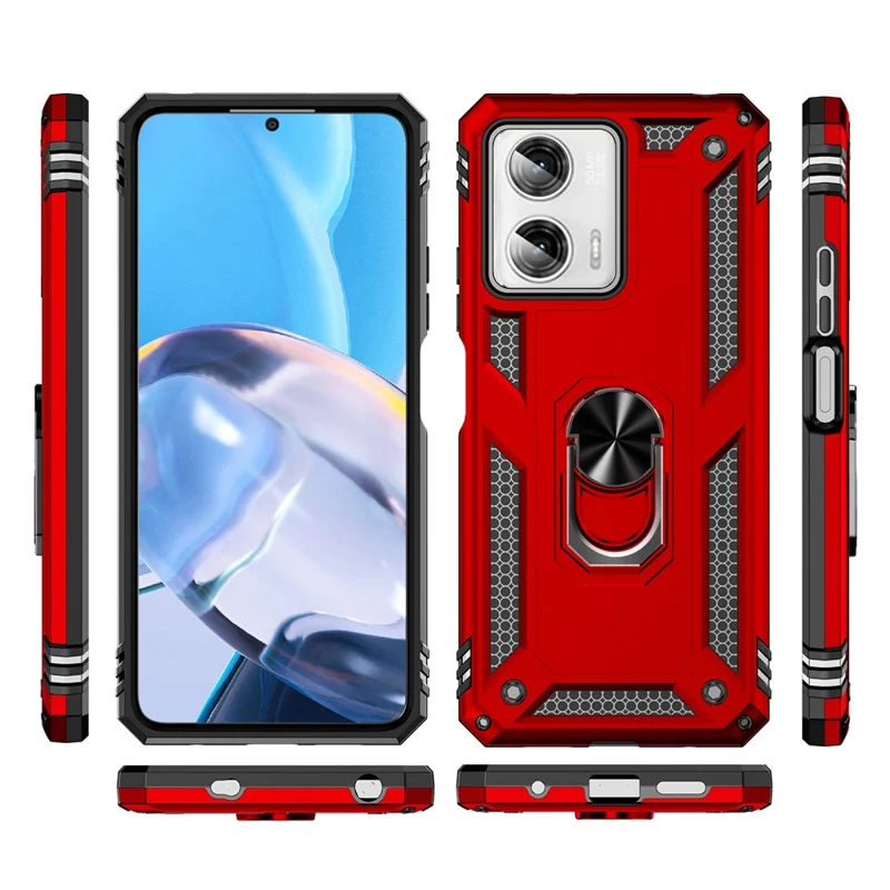 For Motorola Moto G Power 5G Ring Kickstand Phone Case PC+TPU Anti-drop Back Cover - Red