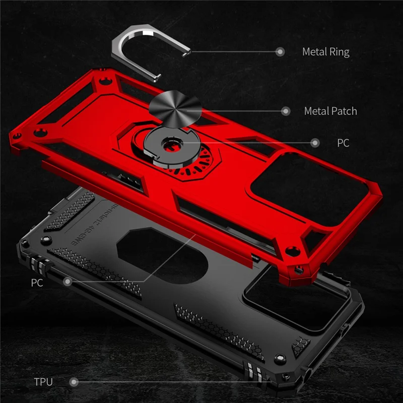 For Motorola Moto G Power 5G Ring Kickstand Phone Case PC+TPU Anti-drop Back Cover - Red