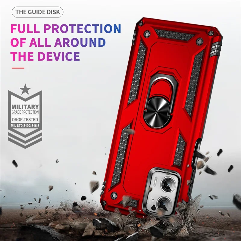For Motorola Moto G Power 5G Ring Kickstand Phone Case PC+TPU Anti-drop Back Cover - Red