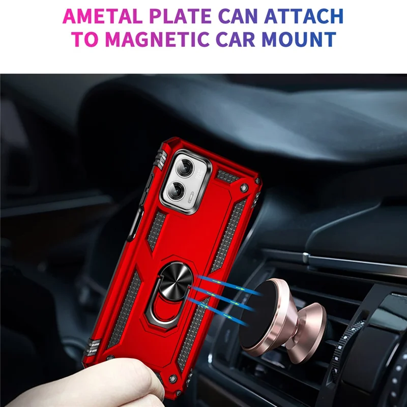 For Motorola Moto G Power 5G Ring Kickstand Phone Case PC+TPU Anti-drop Back Cover - Red