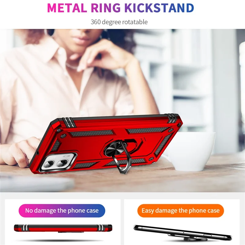 For Motorola Moto G Power 5G Ring Kickstand Phone Case PC+TPU Anti-drop Back Cover - Red