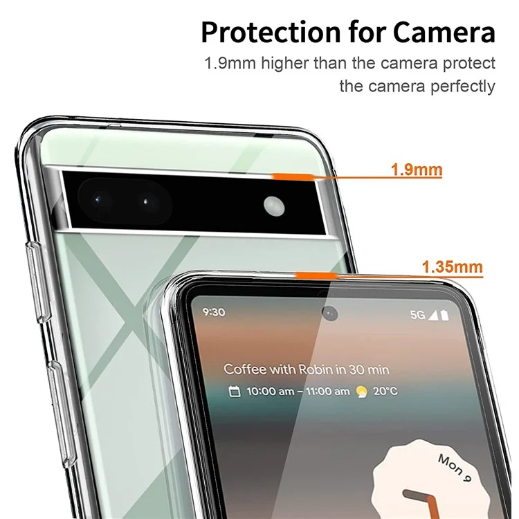 For Google Pixel 6a Phone TPU Case Clear Phone Cover with 2.5D Arc Edge Tempered Glass Screen Film