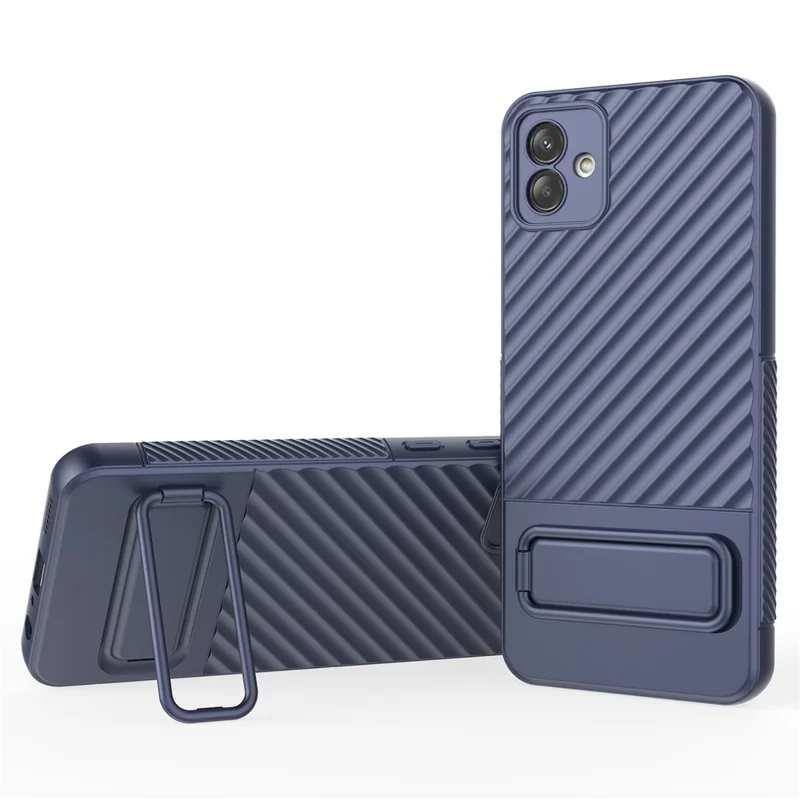 For Samsung Galaxy A04 4G (164.4 x 76.3 x 9.1 mm) TPU Cover Kickstand Skin-touch Feeling Phone Case - Dark Blue