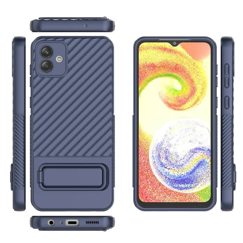 For Samsung Galaxy A04 4G (164.4 x 76.3 x 9.1 mm) TPU Cover Kickstand Skin-touch Feeling Phone Case - Dark Blue