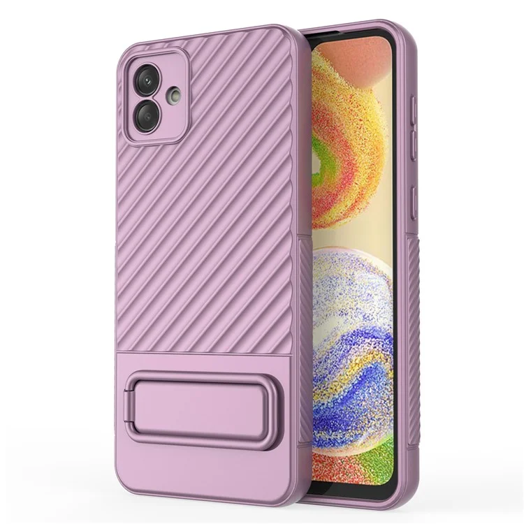 Para Samsung Galaxy A04 4G (164.4 x 76.3 x 9.1 mm) Funda de TPU con Soporte Sensación de Piel Funda Telefónica - Morado Claro