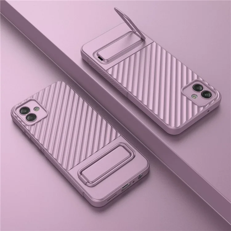 Para Samsung Galaxy A04 4G (164.4 x 76.3 x 9.1 mm) Funda de TPU con Soporte Sensación de Piel Funda Telefónica - Morado Claro